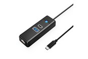 USB hub - ORICO PWCUR-C3 3-port USB Hub 1x USB-A 3.0 1x USB-C 3.0 1x RJ45 Gigabit Ethernet 1 m - Black USB hub - USB 3.0 - Sort - PWCUR-C3-10-BK-EP