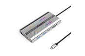 USB hub - ORICO XCR 12in1 RGB USB-C Docking Station 3x USB-A USB-C PD 100W HDMI 4K VGA RJ45 Gigabit SD and microSD Card Reader - Silver USB hub - USB 3.1 - 12 ports - Grå - XDR-X2-SV-BP