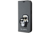 Mobil - Covers & Cases - Karl Lagerfeld KLBKP14SSANKCPG iPhone 14 6.1" bookcase silver/silver Saffiano Karl & Choupette - 3666339122829