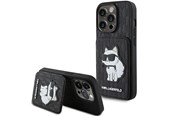 Mobil - Covers & Cases - Karl Lagerfeld Saffiano Cardslots and Stand Monogram Choupette Case for iPhone 15 Pro - Black - 3666339169619