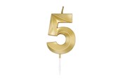 Legetøj - Globos Cake Candle 6cm Metallic Gold no. 5 - 1015