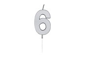 Legetøj - Globos Cake candle 4.5cm Metallic Silver no. 6 - 1086