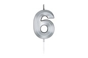 Legetøj - Globos Cake Candle 6cm Metallic Silver no.6 - 1026