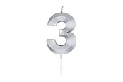 Legetøj - Globos Cake Candle 6cm Metallic Silver no.3 - 1023