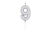 Legetøj - Globos Cake Candle 4.5cm Metallic Silver no. 9 - 1089