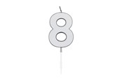 Legetøj - Globos Cake Candle 4.5cm Metallic Silver no. 8 - 1088