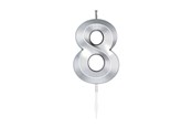 Legetøj - Globos Cake Candle 6cm Metallic Silver no.8 - 1028