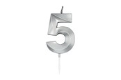 Legetøj - Globos Cake Candle 6cm Metallic Silver no.5 - 1025