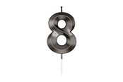 Legetøj - Globos Cake candle 6cm Metallic Black no. 8 - 1068