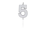 Legetøj - Globos Cake Candle 4.5cm Metallic Silver no. 5 - 1085