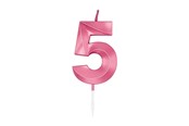 Legetøj - Globos Cake Candle 6cm Metallic Light Pink no. 5 - 1045