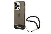 Mobil - Covers & Cases - GUESS Translucent Pearl Strap Case for iPhone 14 Pro - Black - 3666339064181