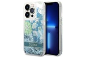 Mobil - Covers & Cases - GUESS Flower Liquid Glitter case for iPhone 14 Pro Max - green - 3666339088453