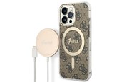 Mobil - Covers & Cases - GUESS GUBPP13LH4EACSW Case+ Charger iPhone 13 Pro brown/brown hard case 4G Print MagSafe - 3666339102876