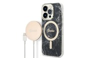 Mobil - Covers & Cases - GUESS GUBPP14LHMEACSK Case+ Charger iPhone 14 Pro 6.1" black/black hard case Marble MagSafe - 3666339103132
