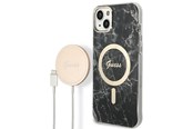 Mobil - Covers & Cases - GUESS GUBPP14SHMEACSK Case+ Charger iPhone 14 6.1" black/black hard case Marble MagSafe - 3666339103118