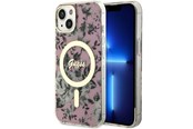 Mobil - Covers & Cases - GUESS Flower MagSafe case for iPhone 14 - pink - 3666339115555