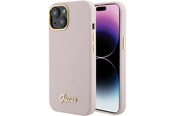 Mobil - Covers & Cases - GUESS Silicone Script Metal Logo & Frame case for iPhone 15 - pink - 3666339149185