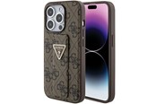 Mobil - Covers & Cases - GUESS Grip Stand 4G Triangle Strass case for iPhone 15 Pro - brown - 3666339197452