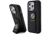 Mobil - Covers & Cases - GUESS Grip Stand 4G Saffiano Strass case for iPhone 15 Pro Max - black - 3666339198442