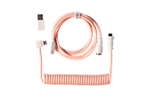 Tastatur - Keychron Spiralformet Aviator USB 8K kabel med vinklet stik (Light Pink) - Tastaturkabel - Pink - Cab-43