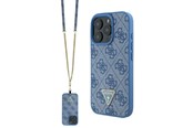Mobil - Covers & Cases - GUESS Leather Metal Logo Strass Crossbody Case for iPhone 16 Pro - Blue - 3666339328702