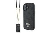 Mobil - Covers & Cases - GUESS Leather Metal Logo Strass Crossbody Case for iPhone 16 - Black - 3666339328603