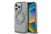 Mobil - Covers & Cases - GUESS IML Flowers Wreath MagSafe Case for iPhone 16 Pro - Black - 3666339346362