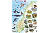 Puslespil - Larsen Puzzles Physical map puzzle of Norway with animals – 62 pieces Maxi (36.5 x 28.5 cm) 2D Puslespil - K68