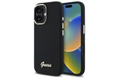 Mobil - Covers & Cases - GUESS Silicone Script Metal Logo & Frame Case for iPhone 16 - Black - 3666339344290