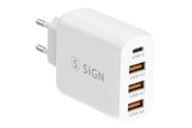 Mobil - Adaptere & Opladere - SiGN Fast Charger USB-C & 3xUSB-A - PD & QC 3.0 - 36W - White - SN-A4Q