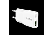 Mobil - Adaptere & Opladere - SiGN GaN Ultra Slim Fast Charger USB-A & USB-C - PD & QC3.0 - 3A - 20W - White - SN-GAN20WAC