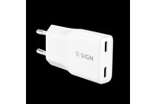 Mobil - Adaptere & Opladere - SiGN GaN Ultra Slim Fast Charger 2x USB-C - PD & QC3.0 - 3A - 20W - White - SN-GAN20WCC