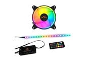 Kabinet Køler - DUTZO RGB Kit 1 - 1x RGB blæser + 1x LED strip + fjernbetjening & controller - 120mm - Sort med RGB LED lys - 24 dBA - DRGB-BUNDLE1