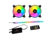 Kabinet Køler - DUTZO RGB Kit 2 - 2x RGB blæsere + 1x LED strip + fjernbetjening & controller - 120mm - Sort med RGB LED lys - 24 dBA - DRGB-BUNDLE2