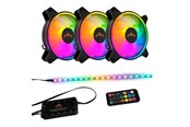 Kabinet Køler - DUTZO RGB Kit 3 - 3x RGB blæsere + 1x LED strip + fjernbetjening & controller - 120mm - Sort med RGB LED lys - 24 dBA - DRGB-BUNDLE3