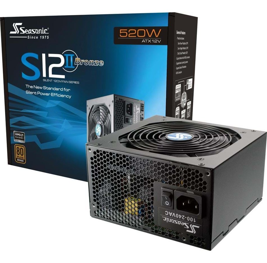 Strømforsyning - Seasonic S12II-520 Strømforsyning - 520 Watt - 120 mm - ATX - 80 Plus Bronze certified - S12II-520