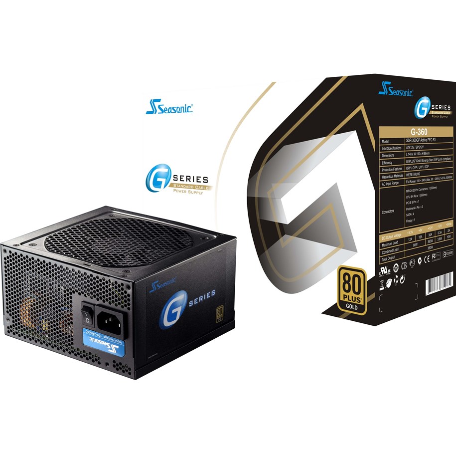 Strømforsyning - Seasonic G Series G-360 Strømforsyning - 360 Watt - 120 mm - ATX - 80 Plus Gold certified - G-360