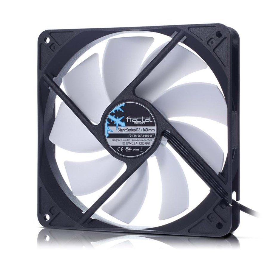 Kabinet Køler - Fractal Design Fan Silent R3 - Kabinet køler - 140mm - Sort med hvide vinger - 21 dBA - FD-FAN-SSR3-140-WT