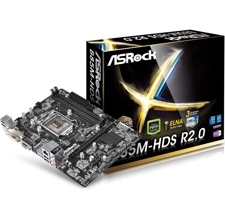 Bundkort - ASRock B85M-HDS R2.0 Bundkort - Intel B85 Express - Intel LGA1150 - DDR3L (Low Voltage) RAM - Micro-ATX - B85M-HDS R2.0