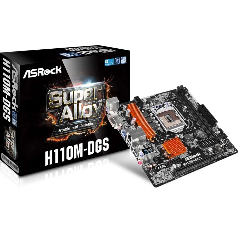 Bundkort - ASRock H110M-DGS Bundkort - Intel H110 Express - Intel LGA1151 socket - DDR4 RAM - Micro-ATX - H110M-DGS
