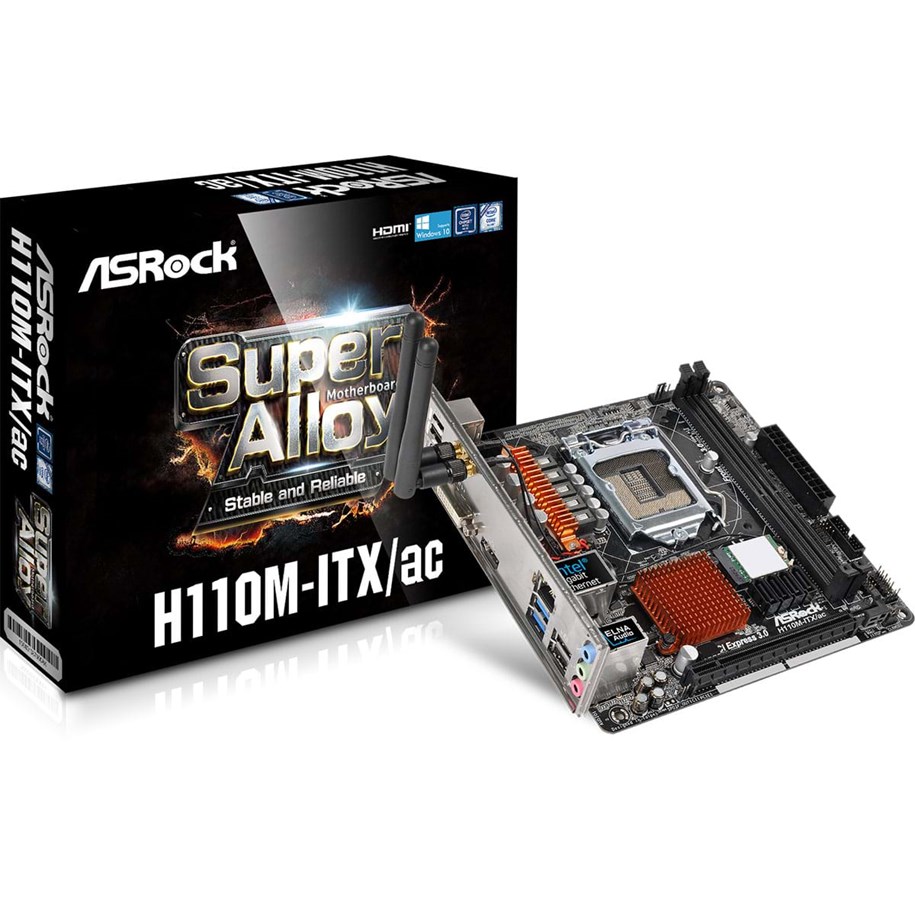 Bundkort - ASRock H110M-ITX/ac Bundkort - Intel H110 Express - Intel LGA1151 socket - DDR4 RAM - Mini-ITX - H110M-ITX/AC