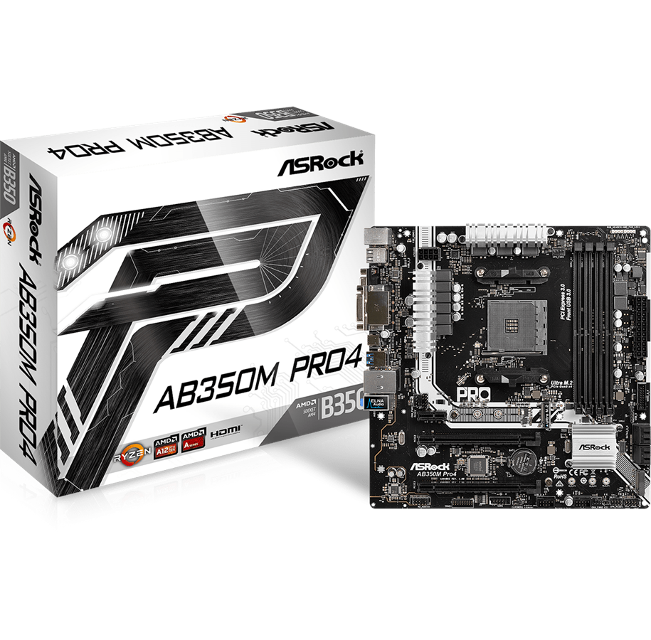 Bundkort - ASRock AB350M Pro4 Bundkort - AMD B350 - AMD AM4 socket - DDR4 RAM - Micro-ATX - AB350M PRO4