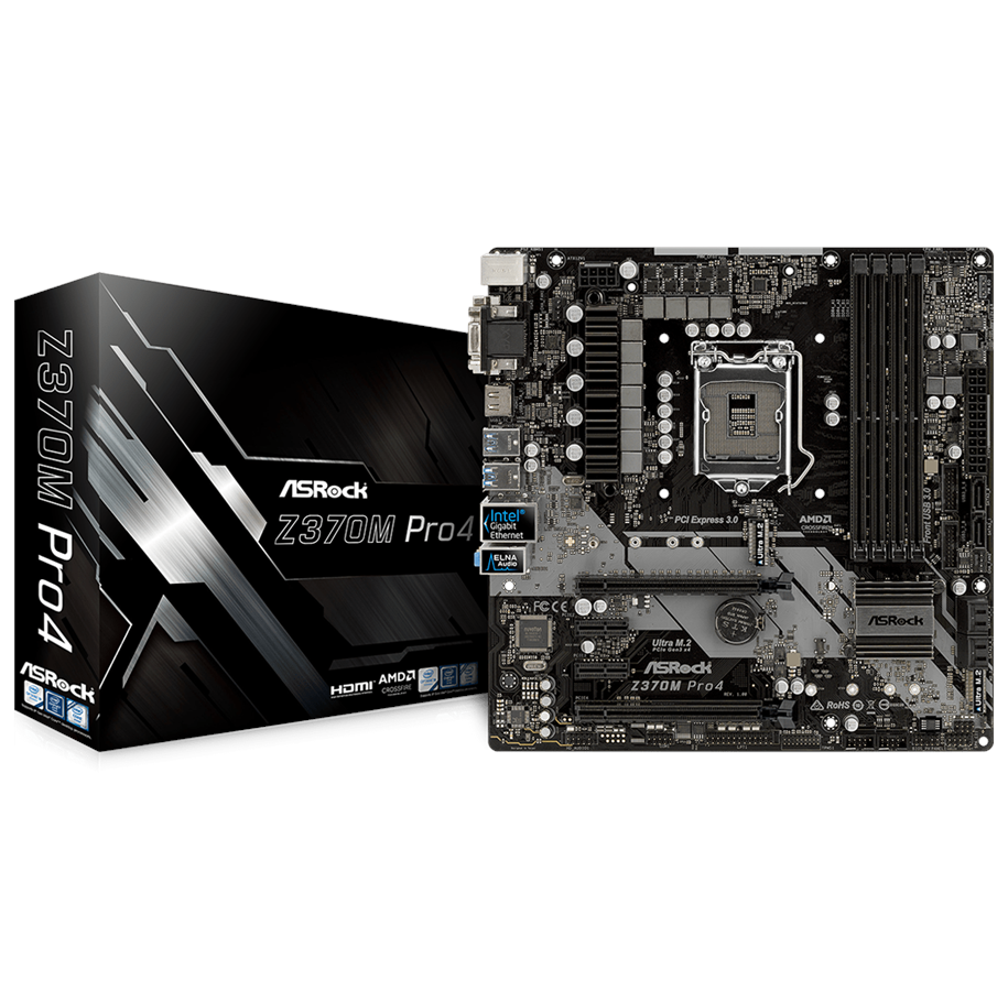Bundkort - ASRock Z370M Pro4 Bundkort - Intel Z370 - Intel LGA1151 socket - DDR4 RAM - Micro-ATX - 90-MXB660-A0UAYZ
