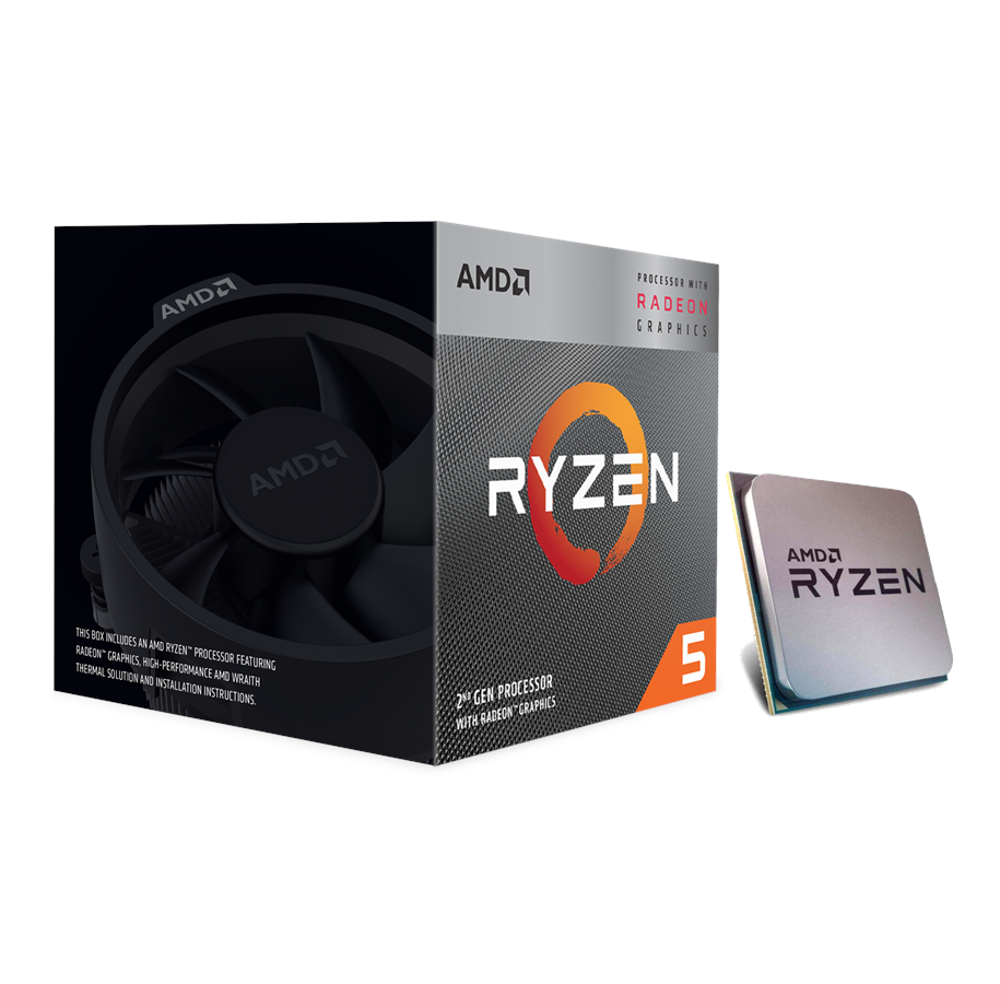 CPU - AMD Ryzen 5 3400G Wraith Spire CPU - 4 kerner - 3.7 GHz - AMD AM4 - AMD Boxed (med køler) - YD3400C5FHBOX