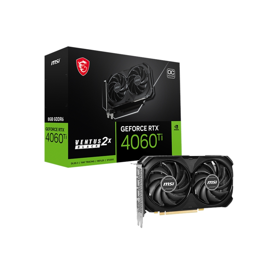 Grafikkort - MSI GeForce RTX 4060 Ti VENTUS 2X BLACK OC - 8GB GDDR6 RAM - Grafikkort - RTX 4060 Ti VENTUS 2X BLACK 8G OC