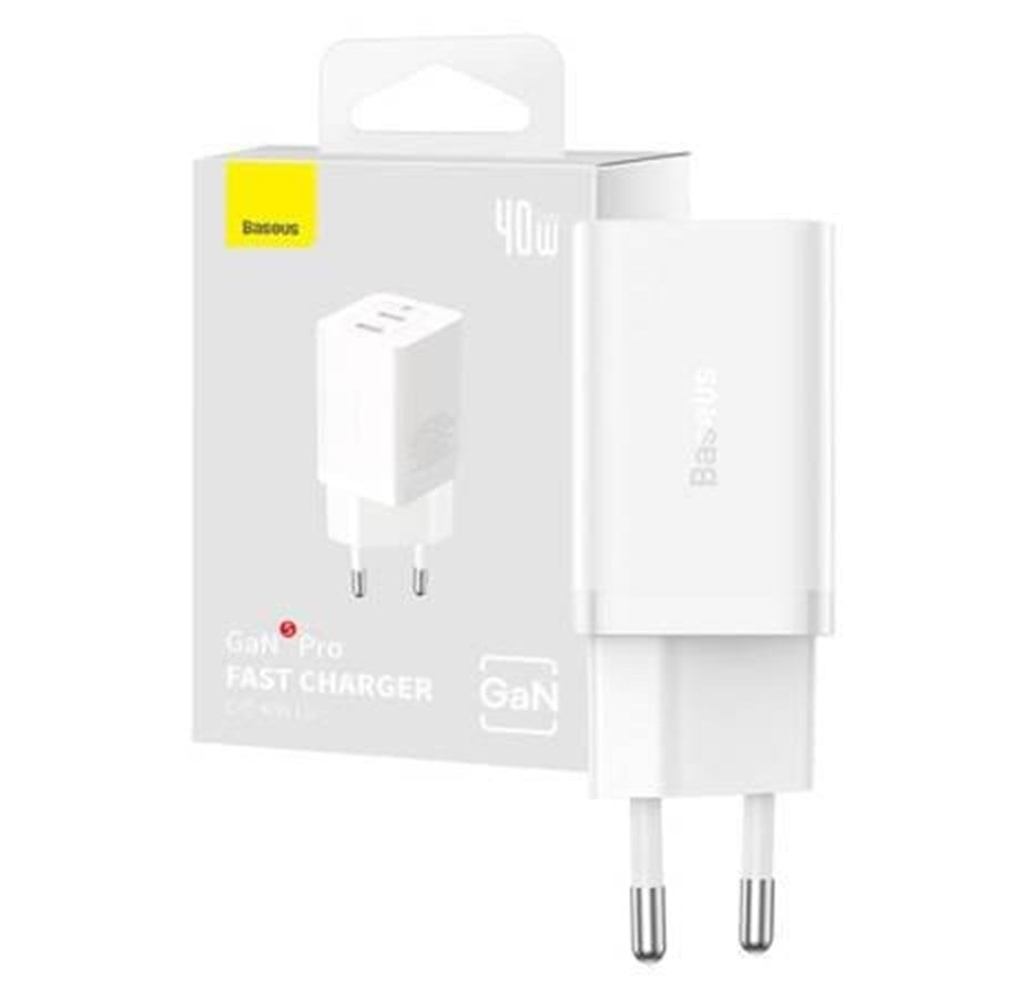 Mobil - Adaptere & Opladere - Baseus Wall Charger  GaN5 40W 2x USB C (White) - CCGP180102