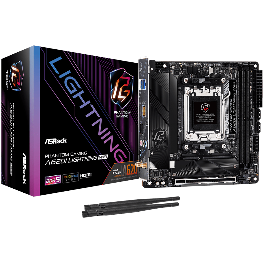 Bundkort - ASRock A620I LIGHTNING WIFI Bundkort - AMD A620 - AMD AM5 socket - DDR5 RAM - Mini-ITX - 90-MXBMN0-A0UAYZ