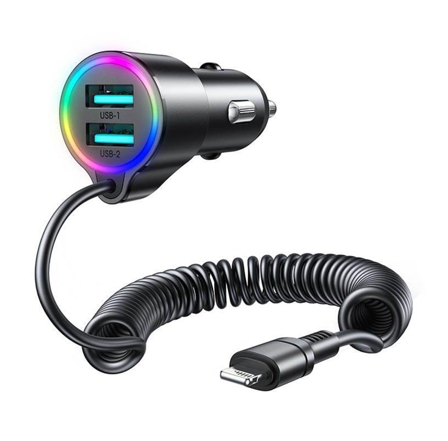 Mobil - Adaptere & Opladere - Joyroom Car charger JR-CL25 2x USB + Lightning cable (black) - JR-CL25