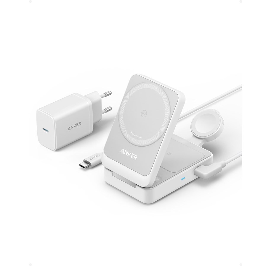 Mobil - Adaptere & Opladere - Anker MagGo Wireless Charging Station (Foldable 3-in-1) - White - B2557321